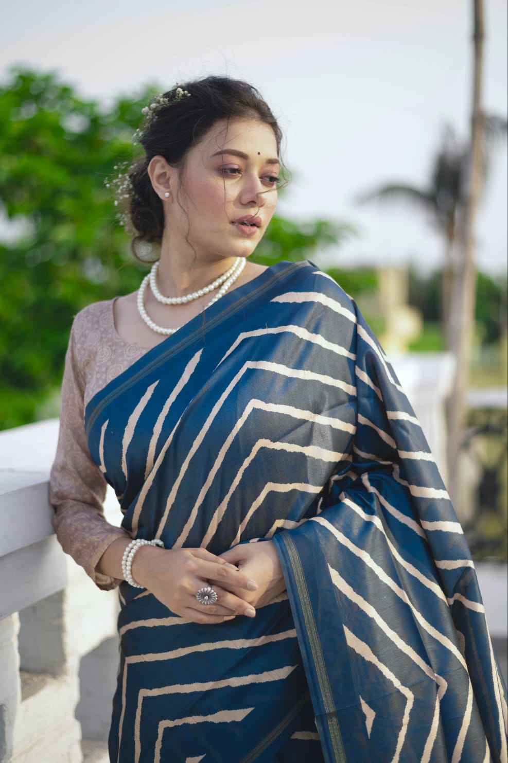Beautiful Designer Laheriya With Kalamkari Tussar silk Saree