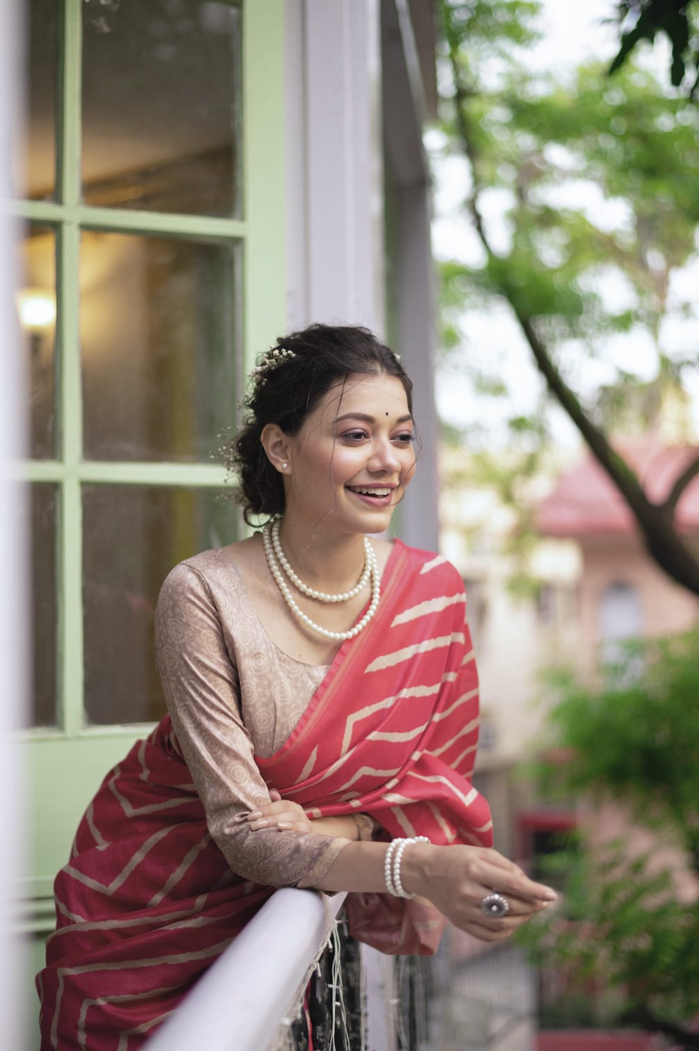 Beautiful Designer Laheriya With Kalamkari Tussar silk Saree