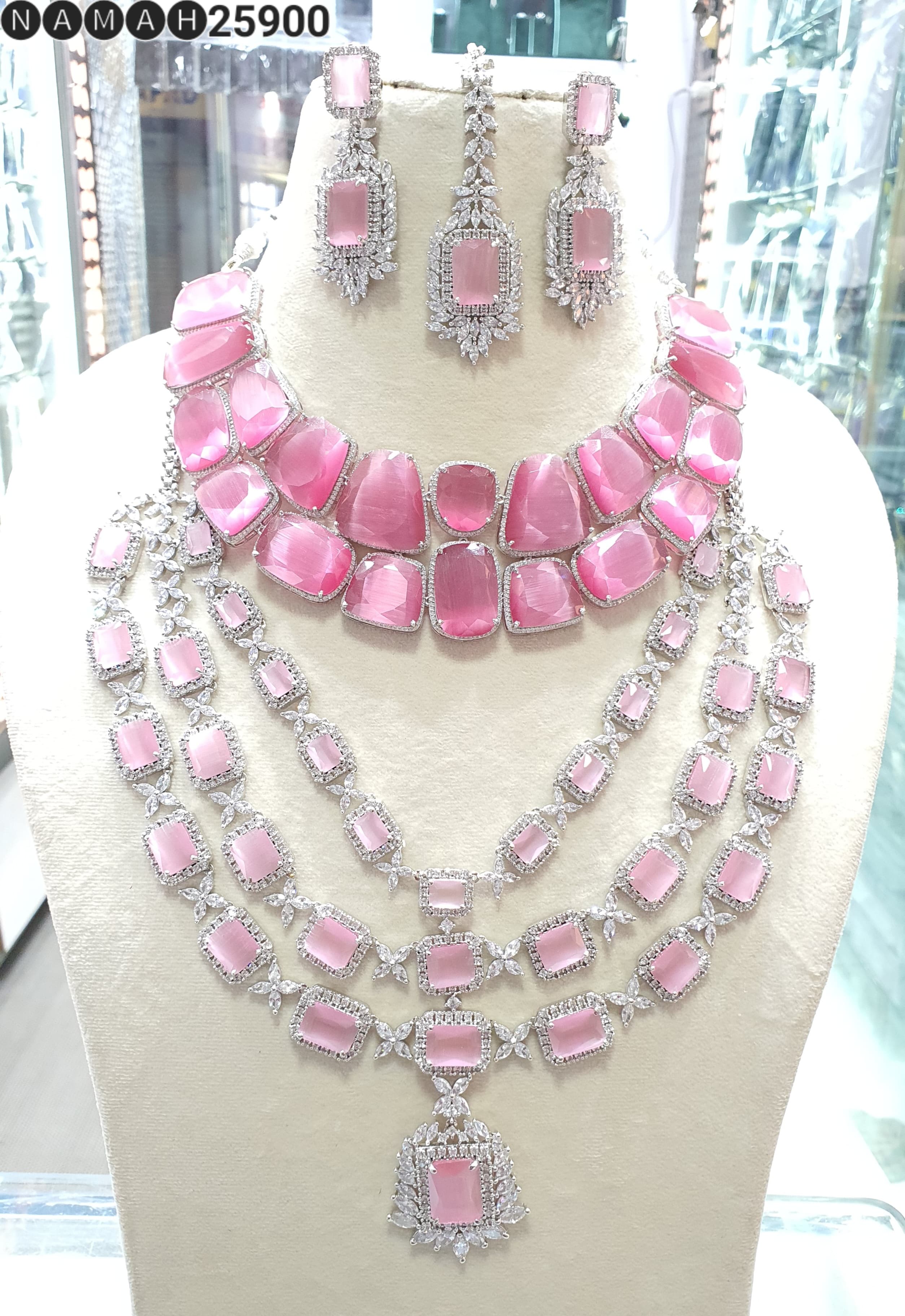 Beautiful American Diamond Jewellery Antique Necklace Set with Earrings