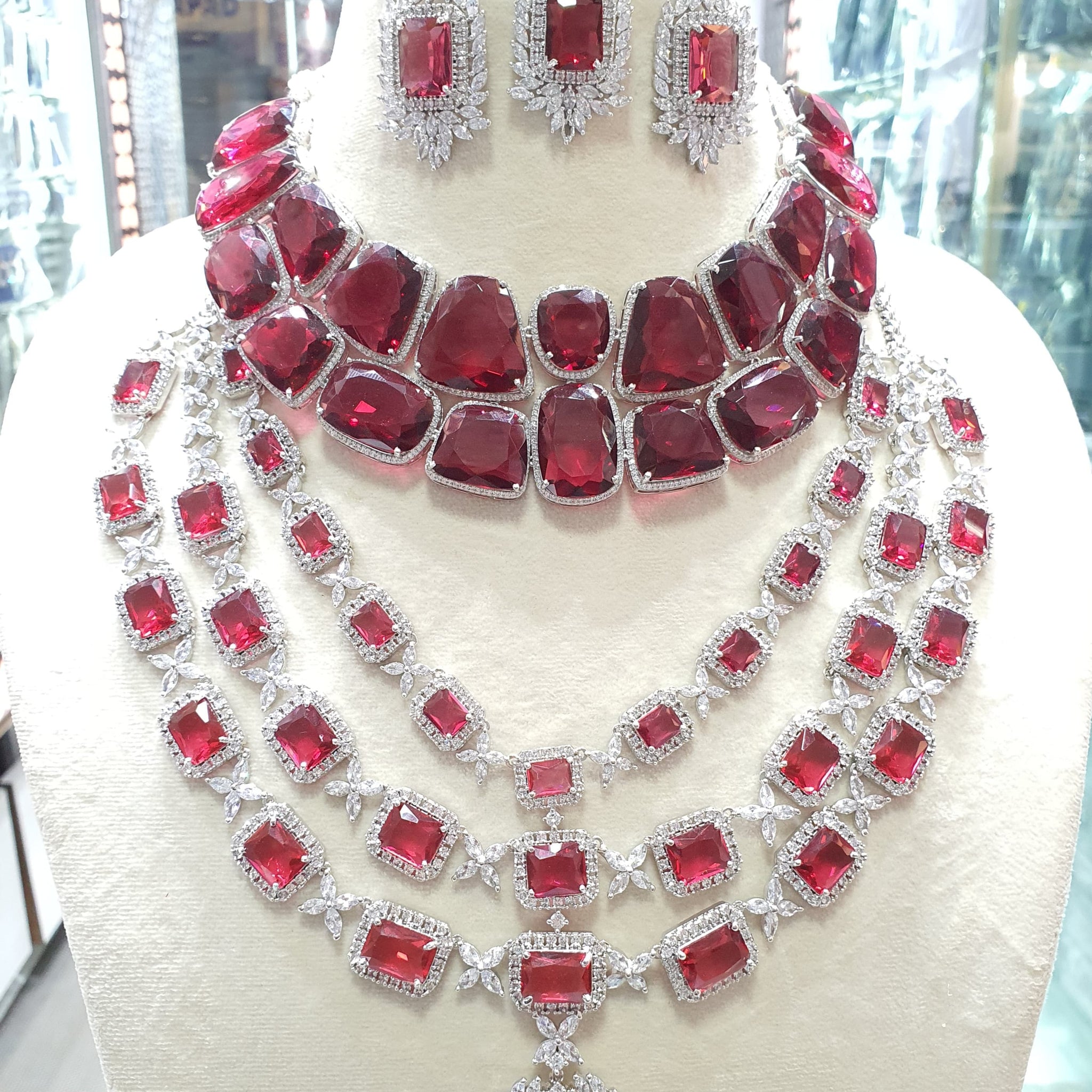 Beautiful American Diamond Jewellery Antique Necklace Set with Earrings