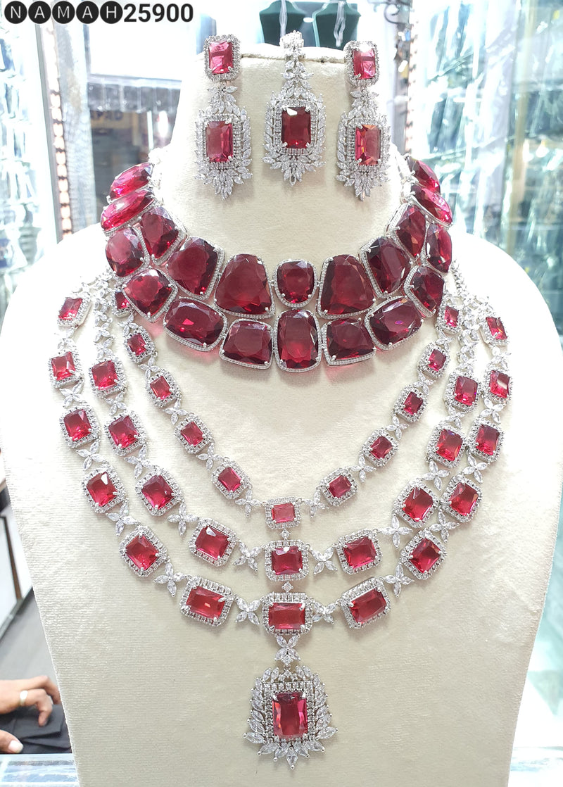 Beautiful American Diamond Jewellery Antique Necklace Set with Earrings