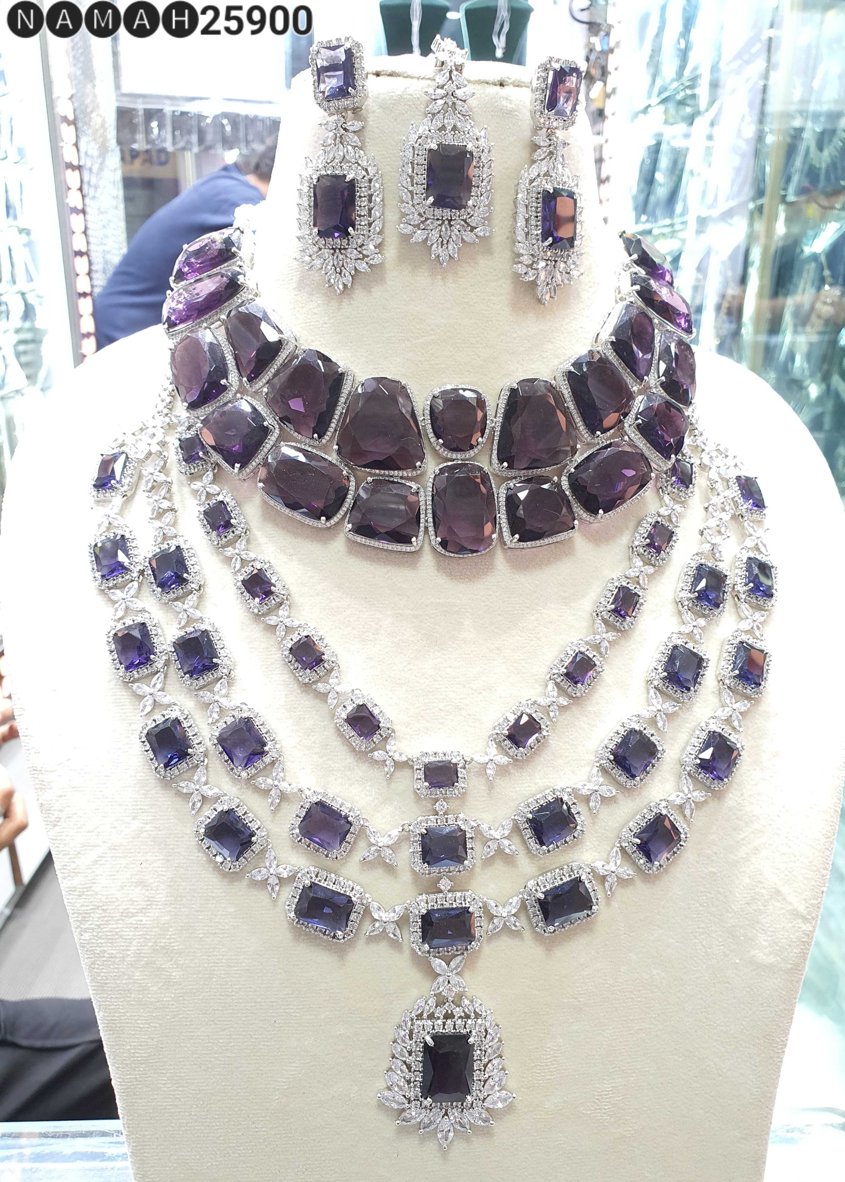 Beautiful American Diamond Jewellery Antique Necklace Set with Earrings