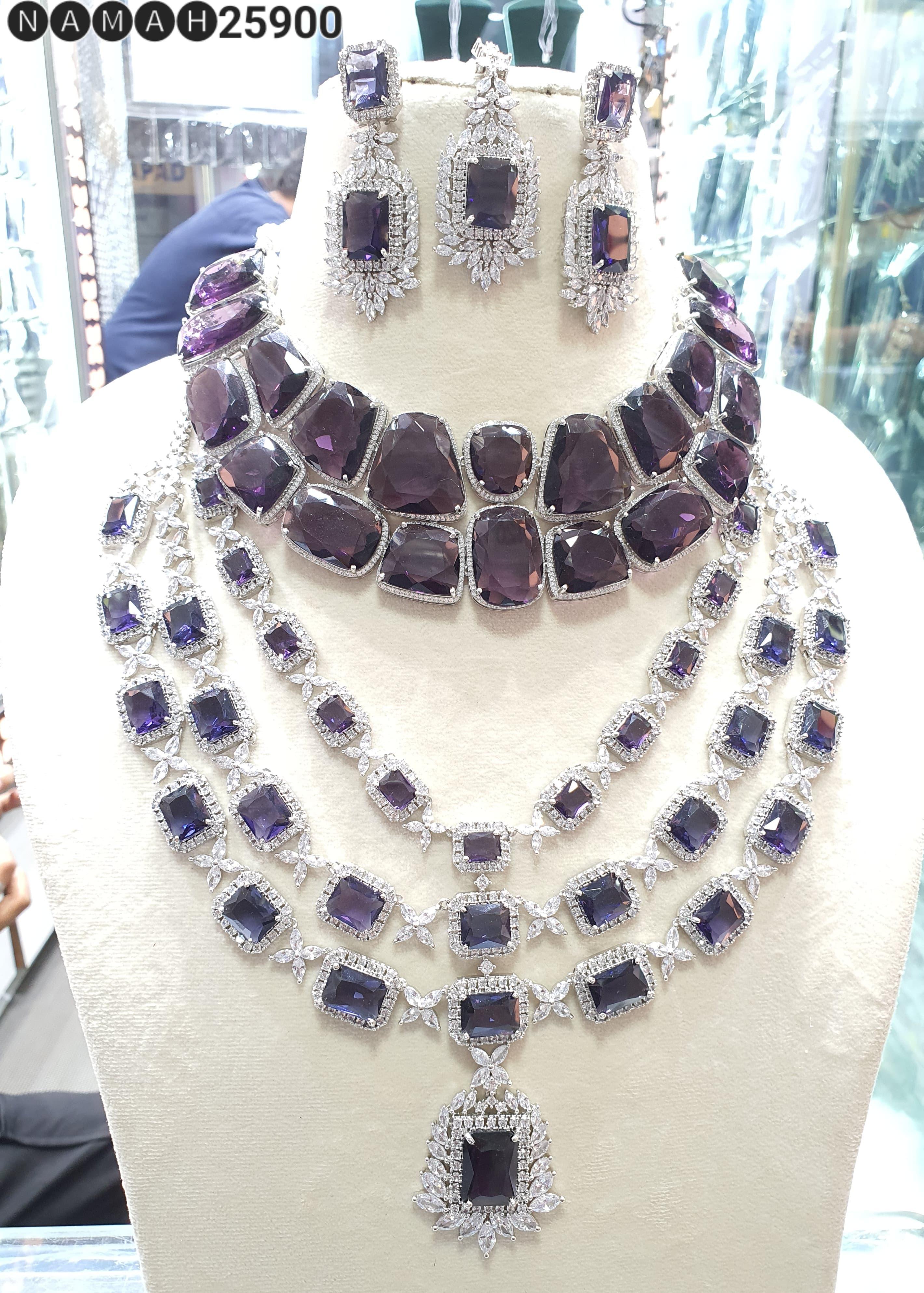 Beautiful American Diamond Jewellery Antique Necklace Set with Earrings
