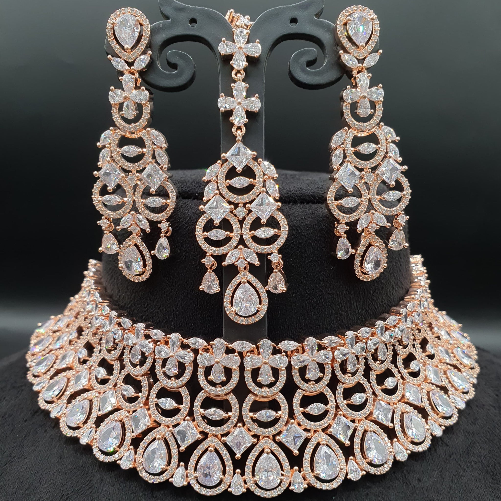 Beautiful American Diamond Jewellery Antique Necklace Set with Earrings