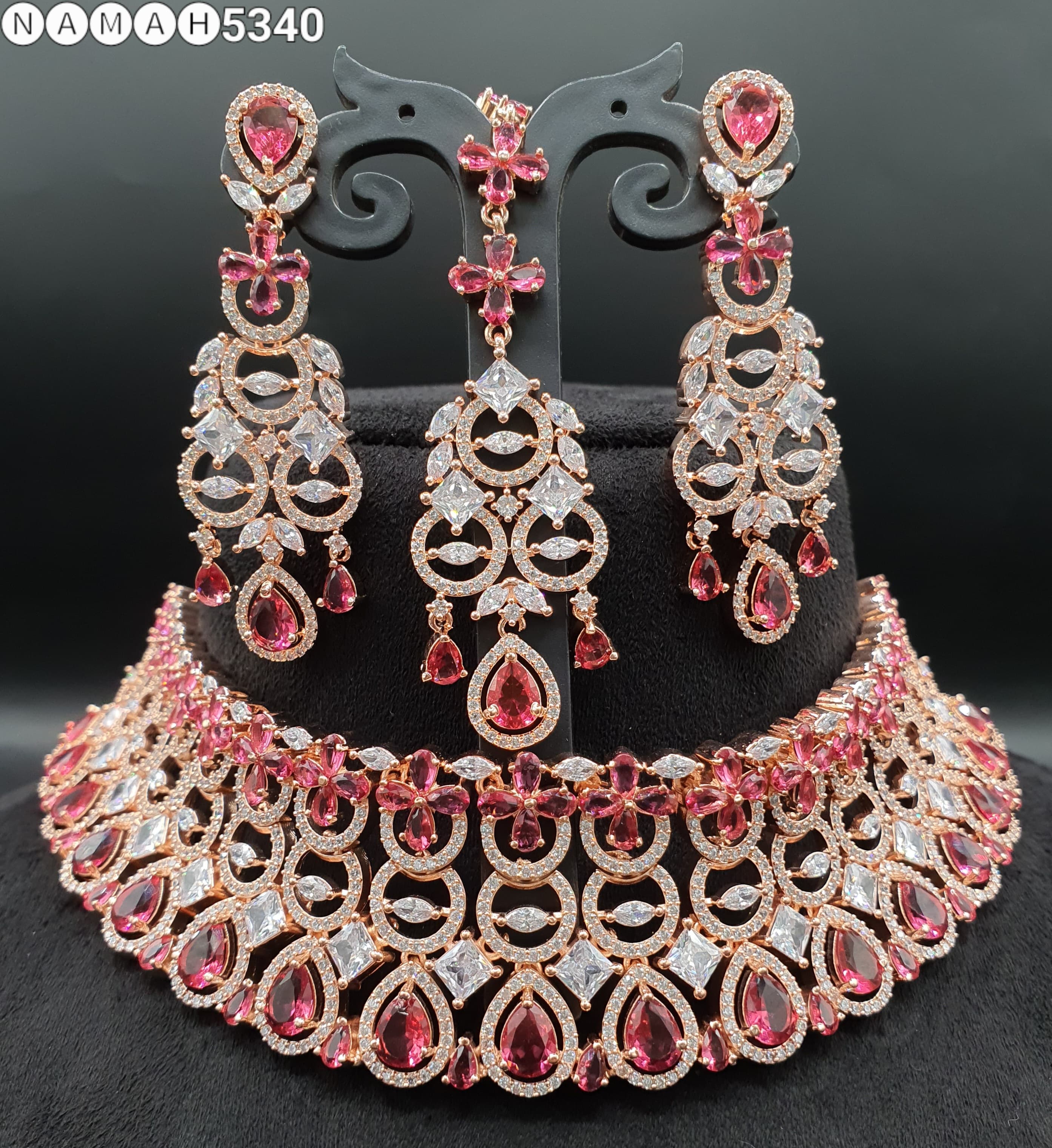 Beautiful American Diamond Jewellery Antique Necklace Set with Earrings