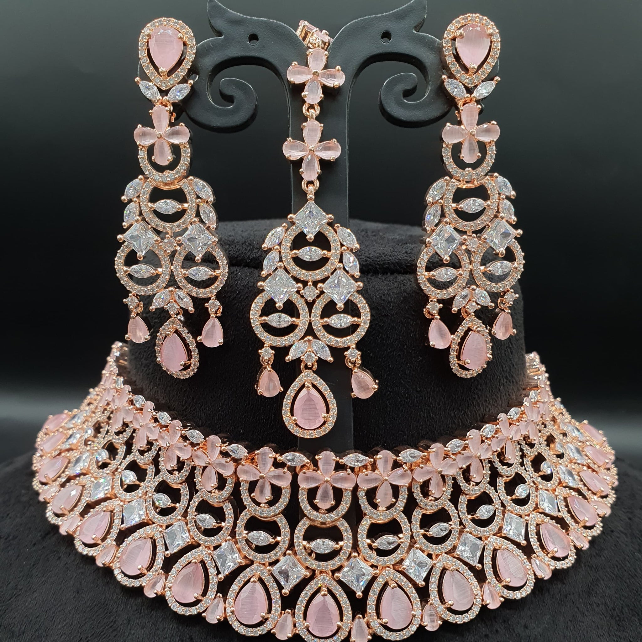 Beautiful American Diamond Jewellery Antique Necklace Set with Earrings