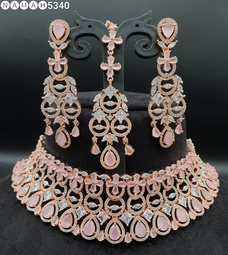 Beautiful American Diamond Jewellery Antique Necklace Set with Earrings