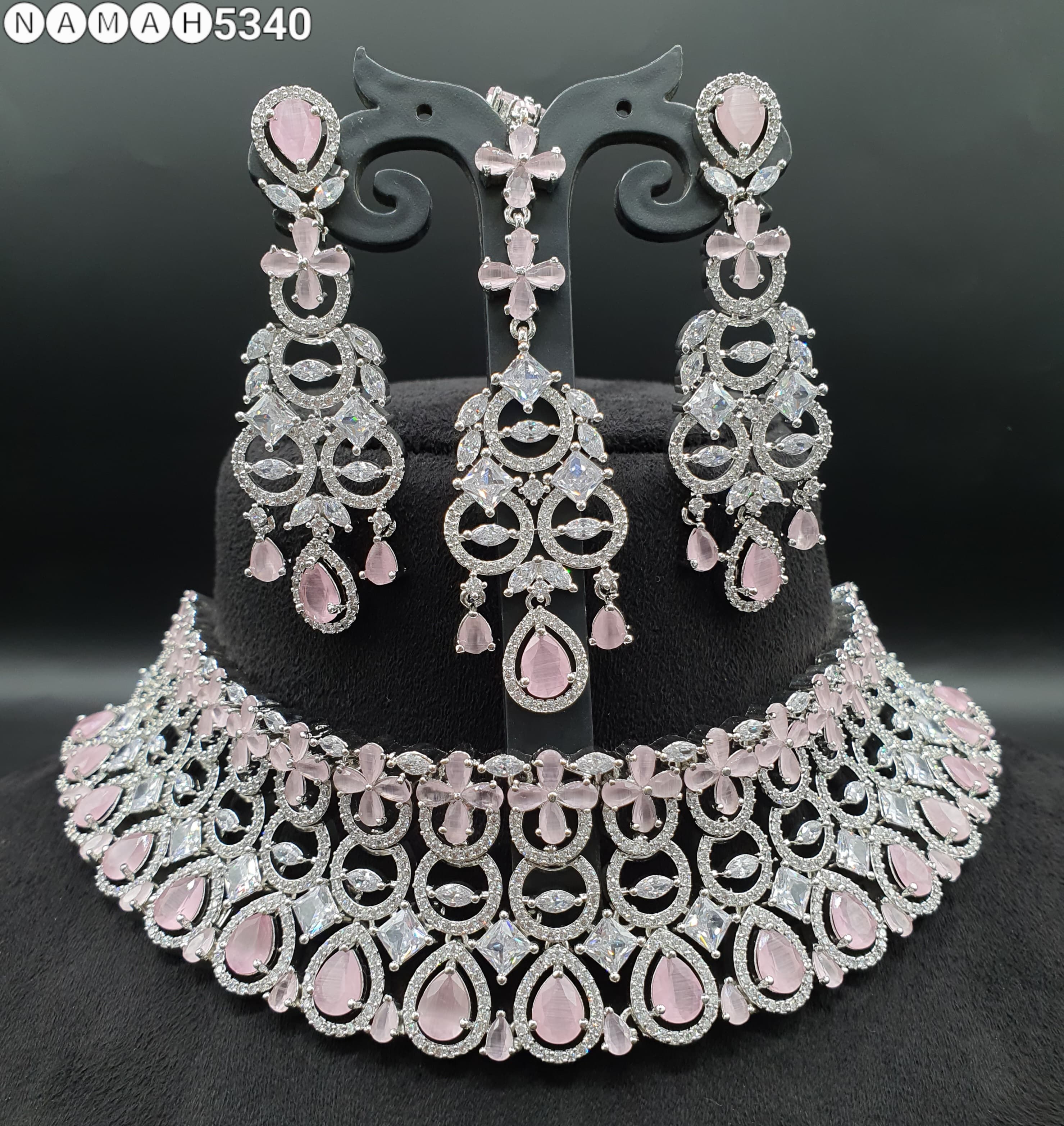 Beautiful American Diamond Jewellery Antique Necklace Set with Earrings