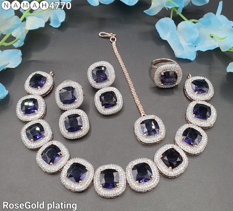 Beautiful American Diamond Jewellery Antique Necklace Set with Earrings