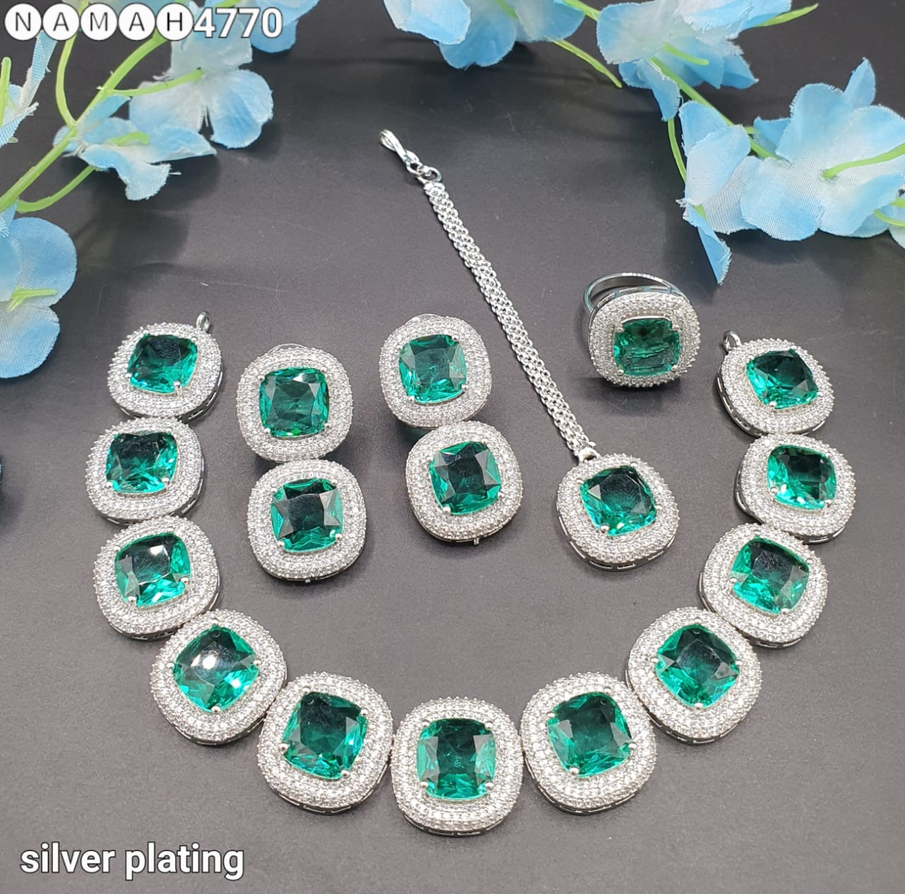 Beautiful American Diamond Jewellery Antique Necklace Set with Earrings