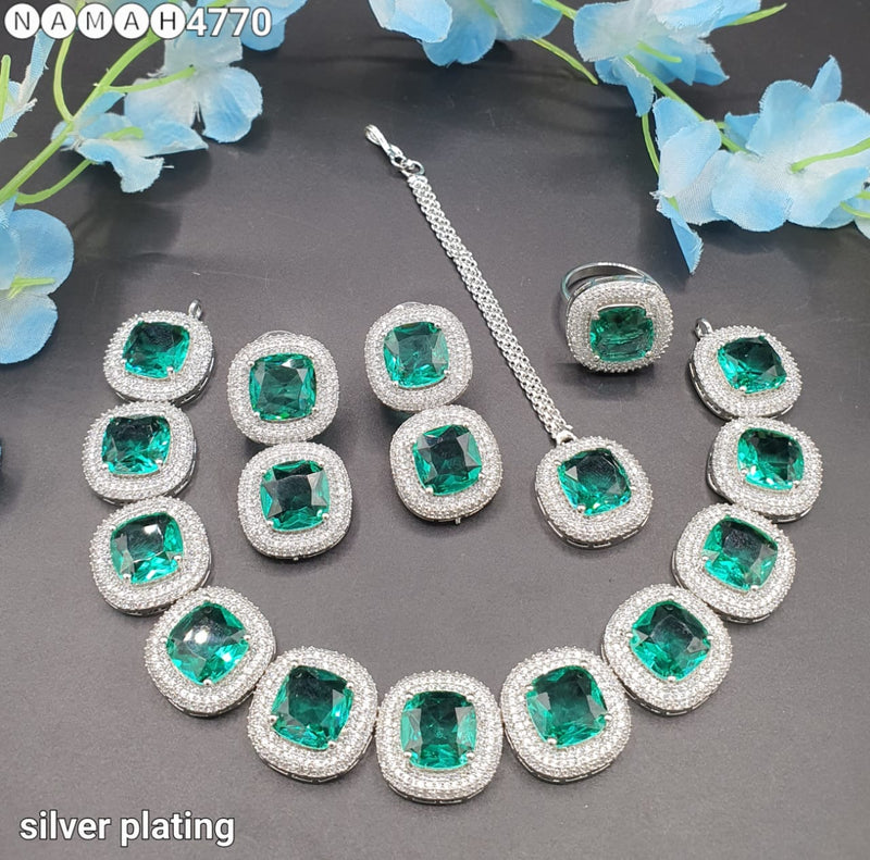 Beautiful American Diamond Jewellery Antique Necklace Set with Earrings