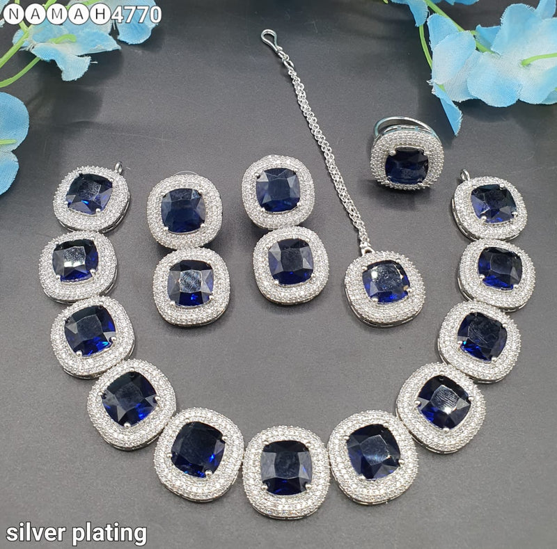 Beautiful American Diamond Jewellery Antique Necklace Set with Earrings