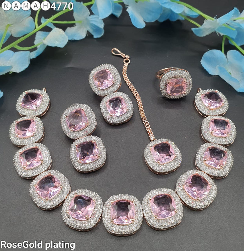 Beautiful American Diamond Jewellery Antique Necklace Set with Earrings