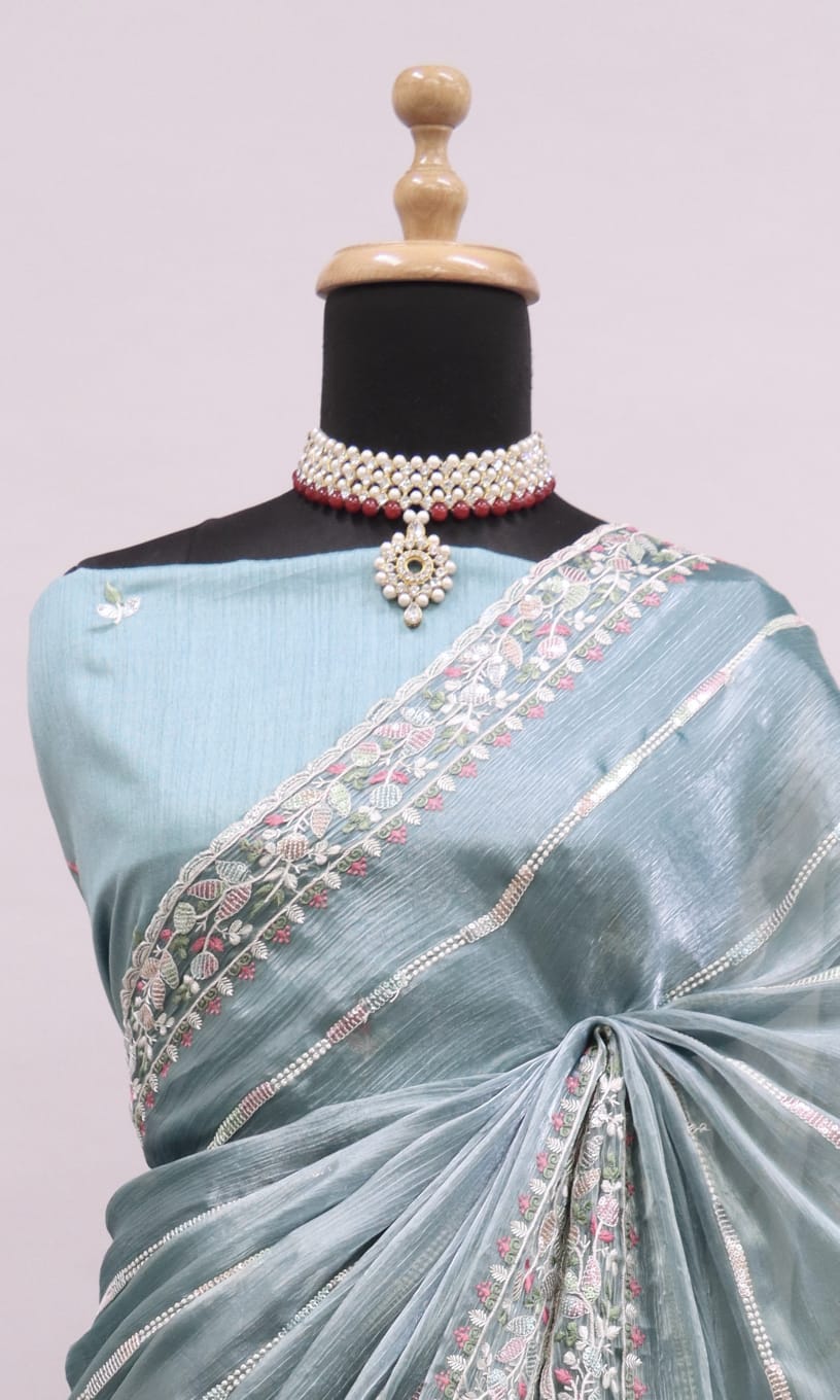 Beautiful Designer Jimi Chhu Burberry Multi Colour Sequence Saree