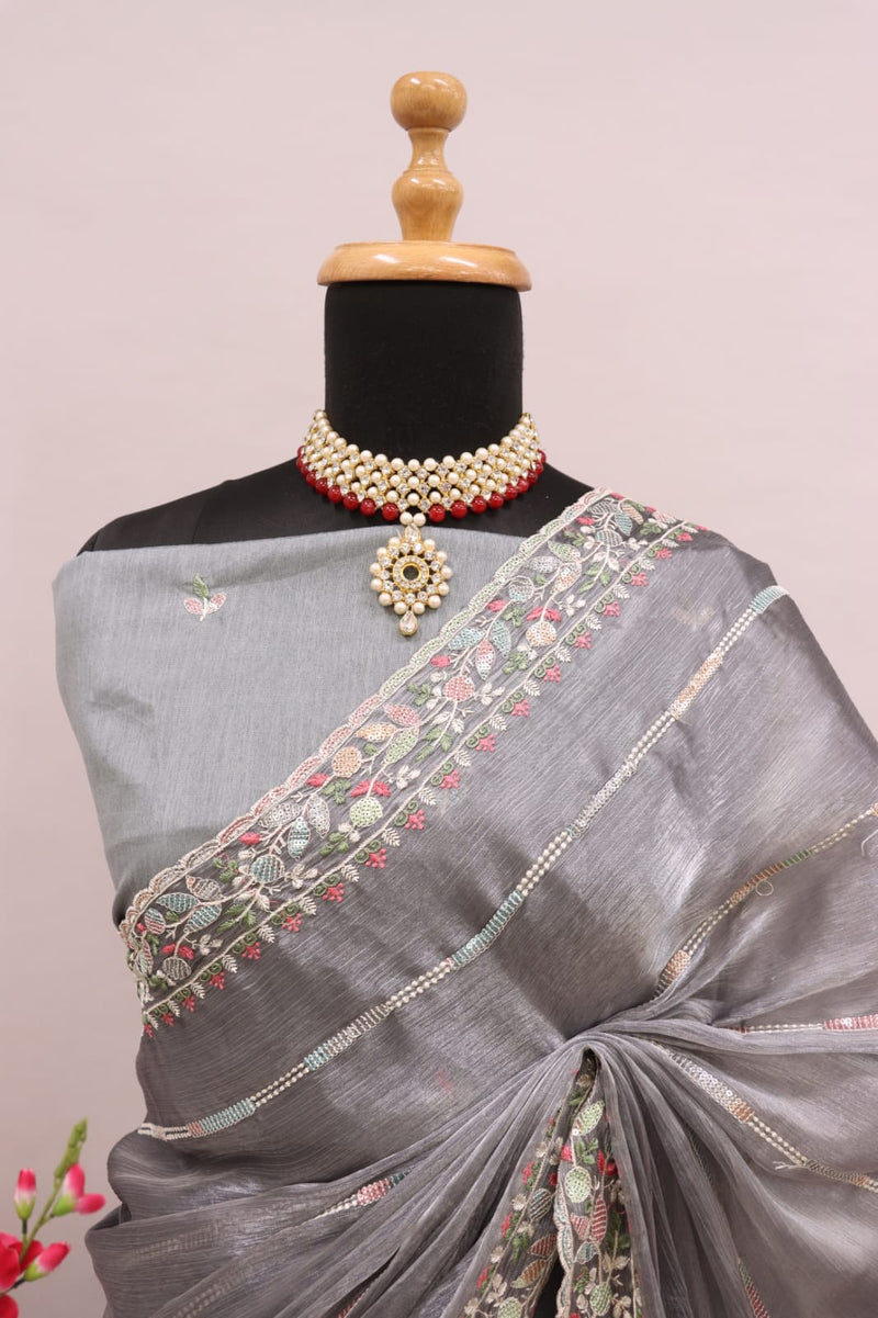 Beautiful Designer Jimi Chhu Burberry Multi Colour Sequence Saree