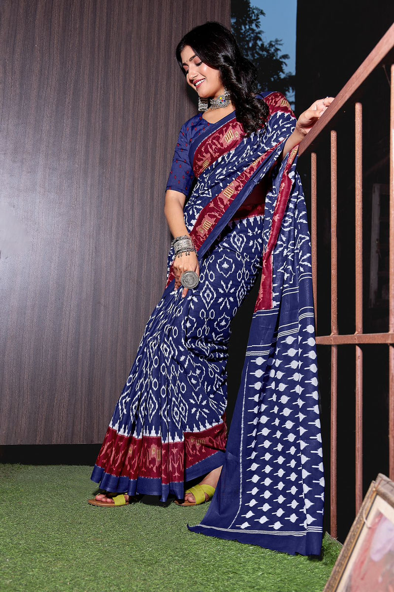 Beautiful Designer Pure Soft Jaipur Block Print Cotton Saree