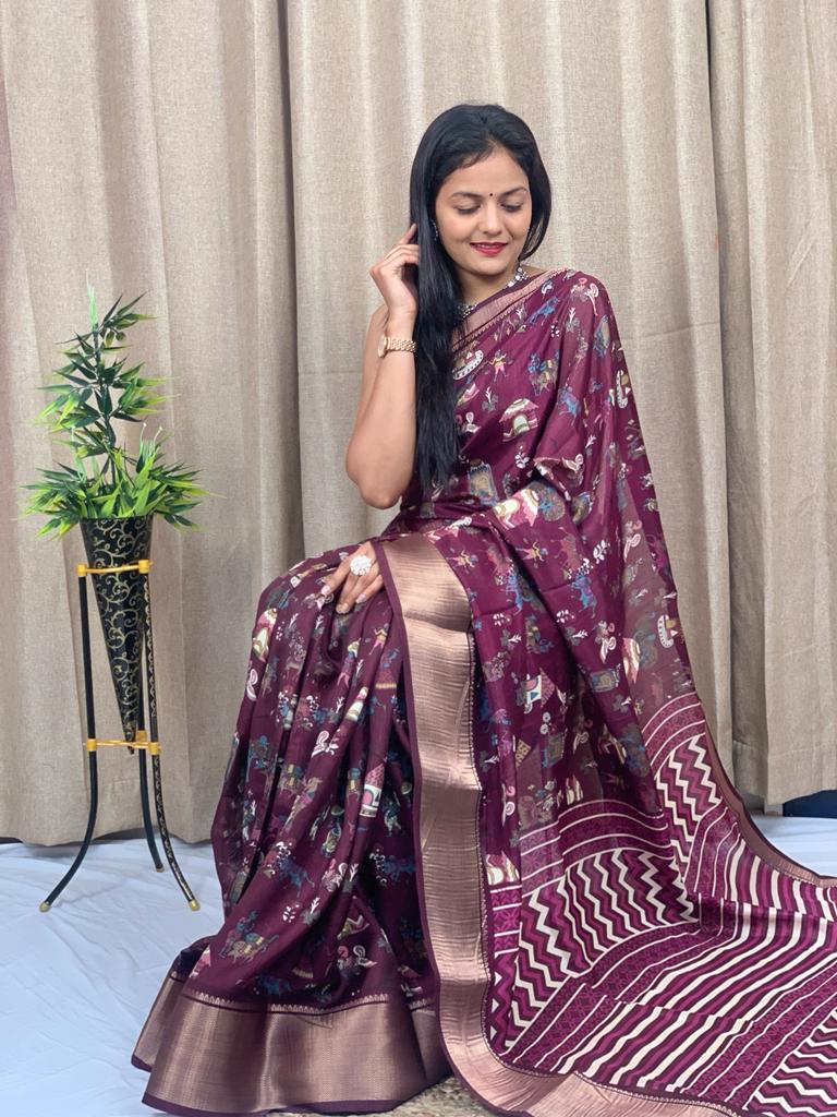 Party Wear Kalamkari Dola Silk Saree