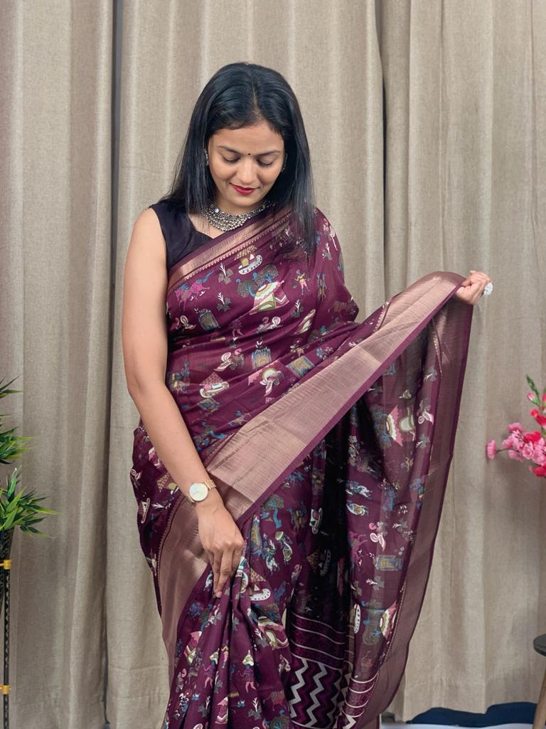 Party Wear Kalamkari Dola Silk Saree