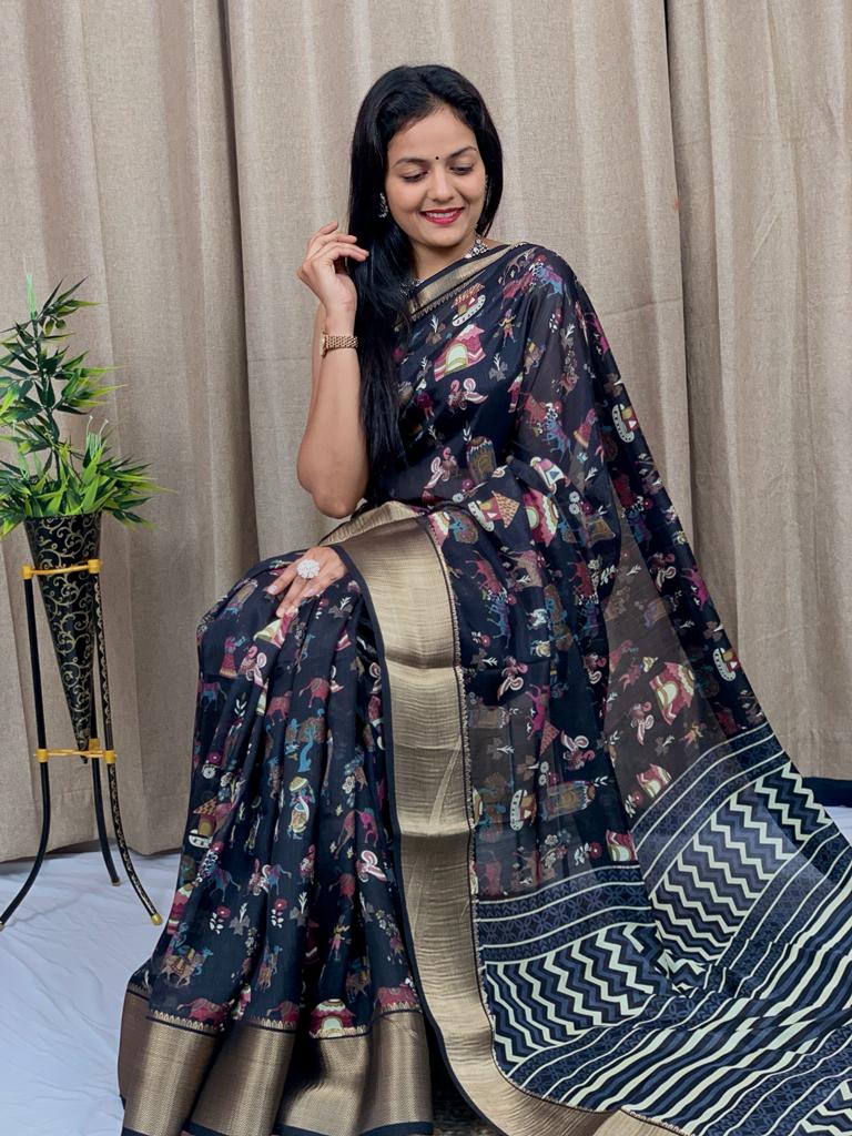 Party Wear Kalamkari Dola Silk Saree