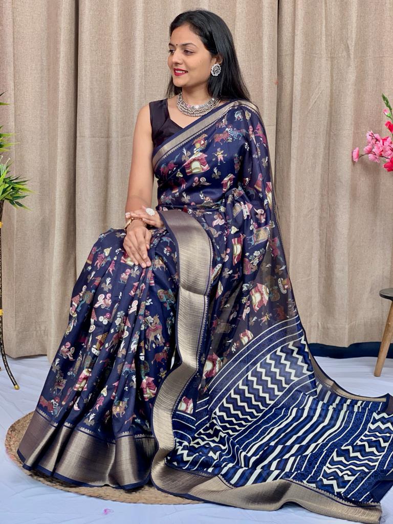 Party Wear Kalamkari Dola Silk Saree