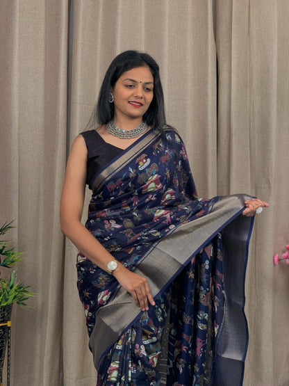 Party Wear Kalamkari Dola Silk Saree