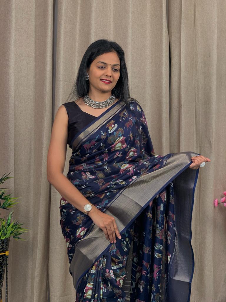 Party Wear Kalamkari Dola Silk Saree