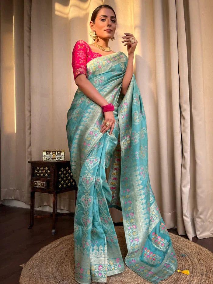 Beautiful Designer Rasbari Rich Pallu Zari Weaving Saree
