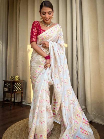 Beautiful Designer Rasbari Rich Pallu Zari Weaving Saree