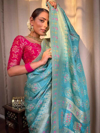 Beautiful Designer Rasbari Rich Pallu Zari Weaving Saree