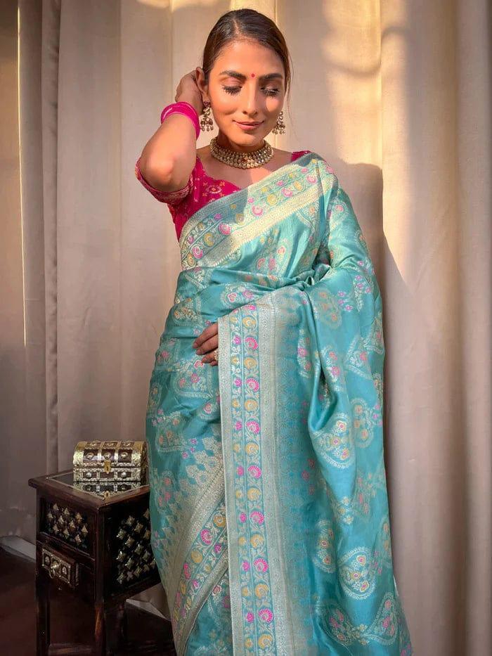 Beautiful Designer Rasbari Rich Pallu Zari Weaving Saree