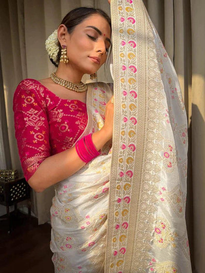 Beautiful Designer Rasbari Rich Pallu Zari Weaving Saree
