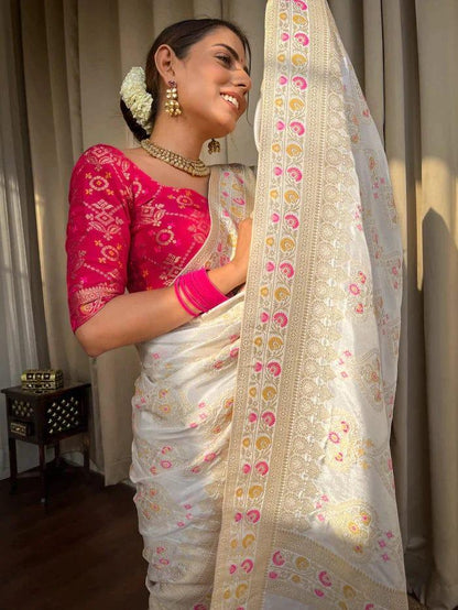 Beautiful Designer Rasbari Rich Pallu Zari Weaving Saree