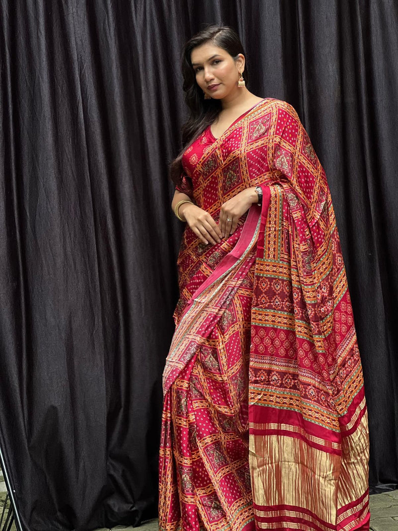 Beautiful Designer Special Gajji Gharchola Print Saree