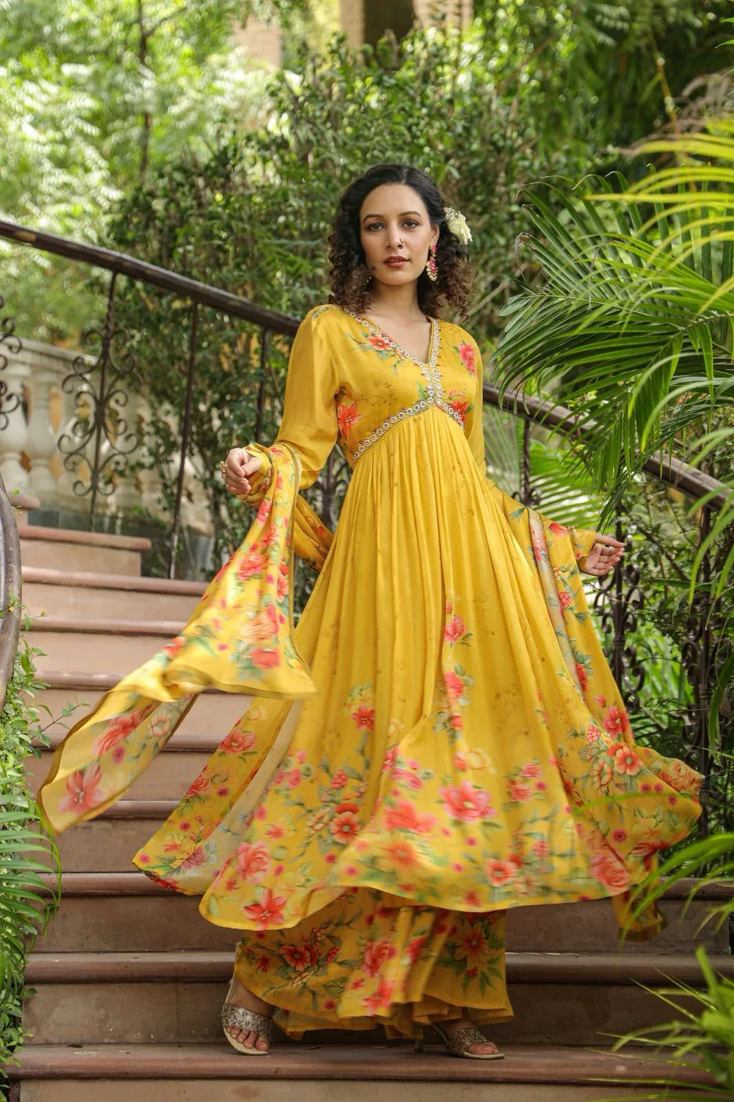 Beautiful Designer Alia Cut Flower Print Suit