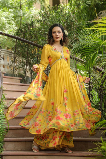 Beautiful Designer Alia Cut Flower Print Suit