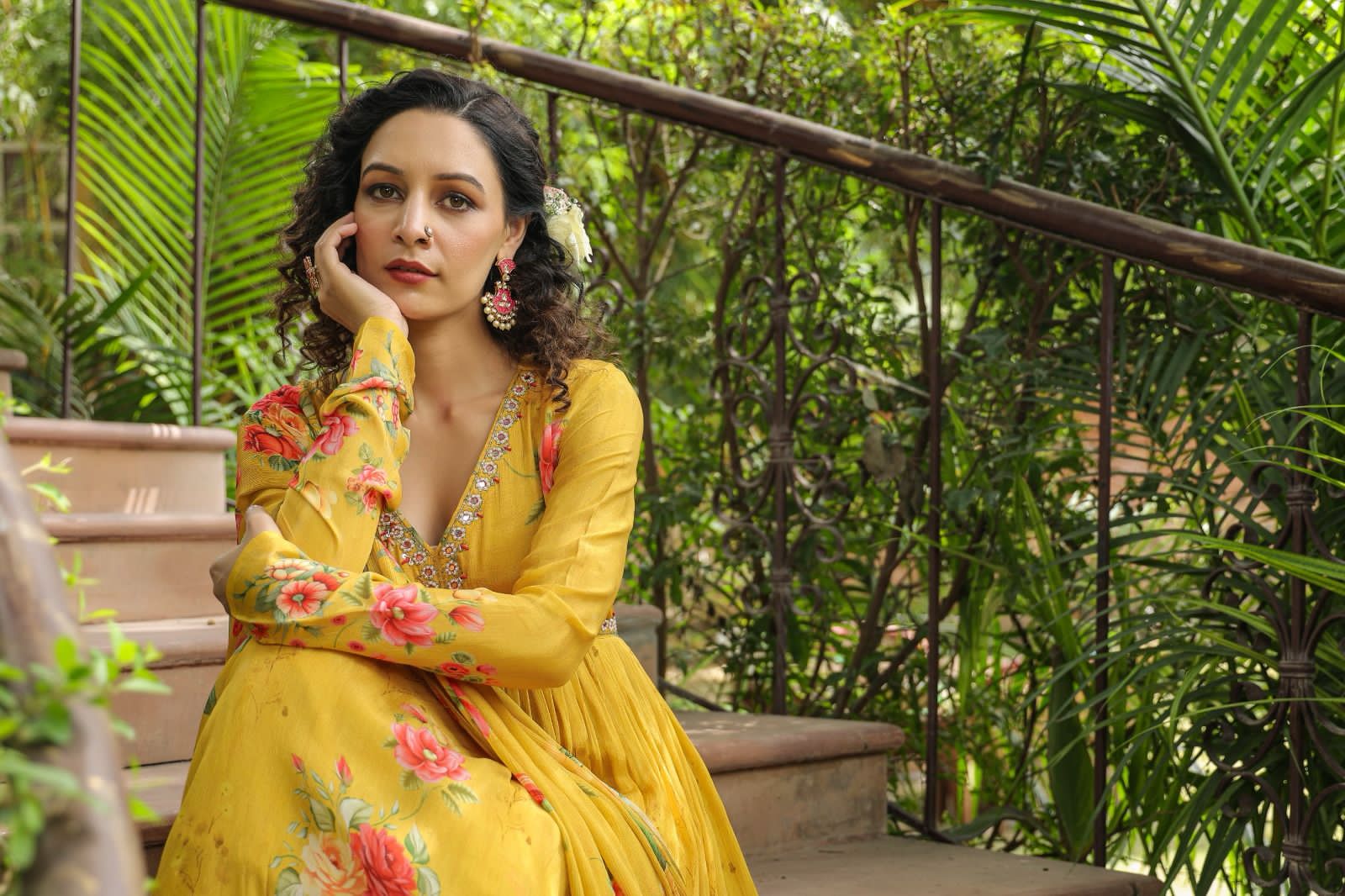 Beautiful Designer Alia Cut Flower Print Suit