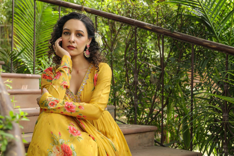 Beautiful Designer Alia Cut Flower Print Suit