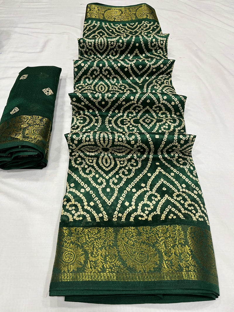 Party Wear Bandhej Soft Tusshar Silk Saree