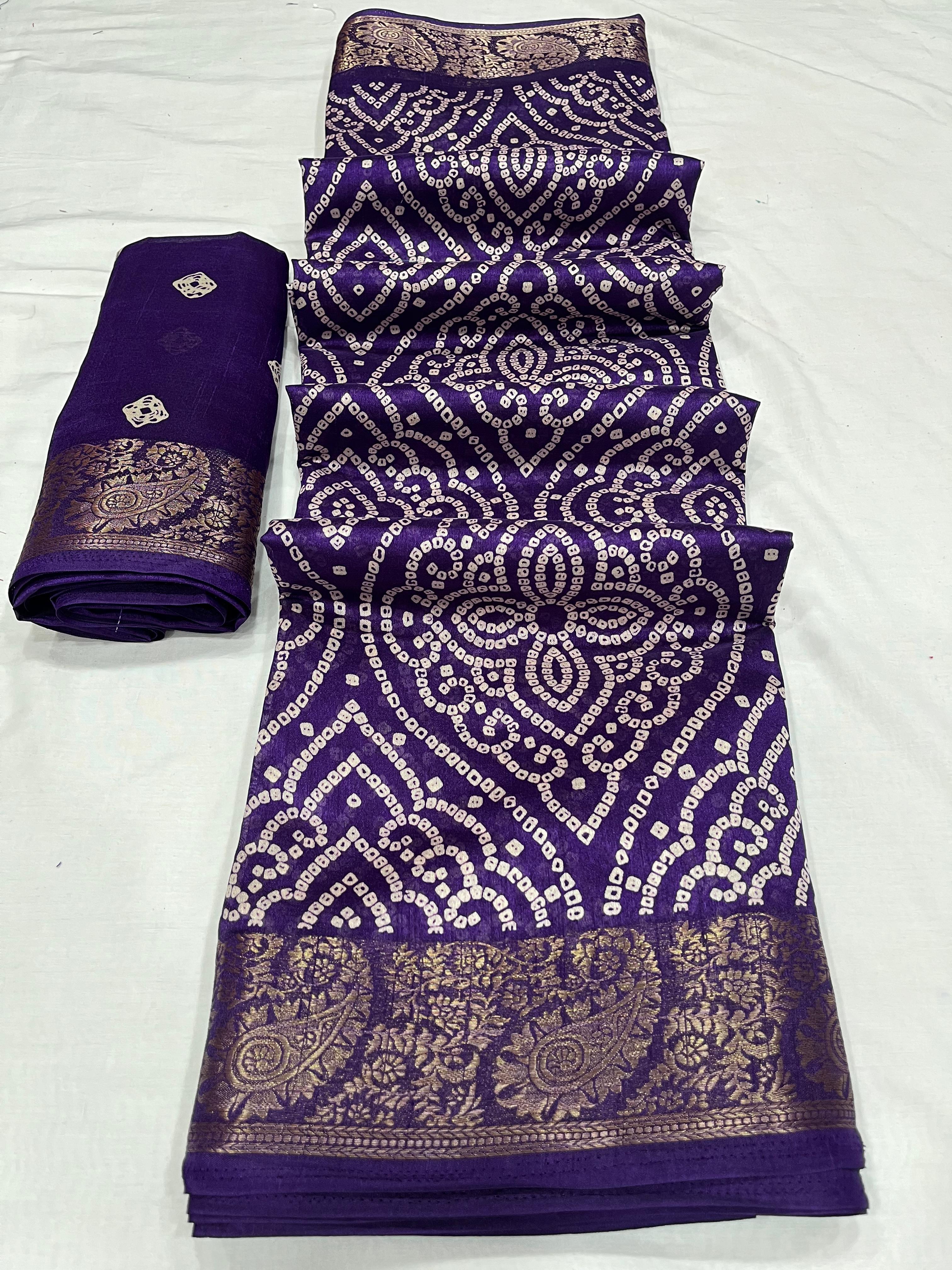Party Wear Bandhej Soft Tusshar Silk Saree