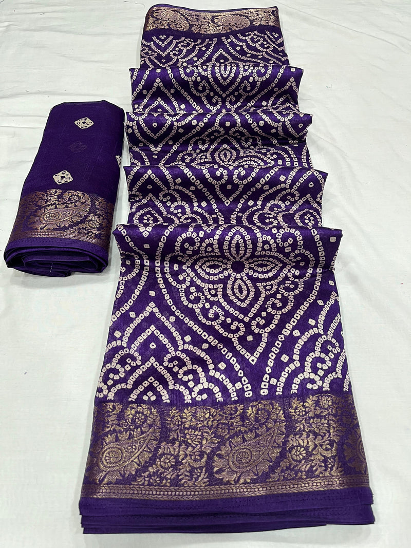 Party Wear Bandhej Soft Tusshar Silk Saree