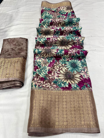 Party Wear Flower Design Soft Dola Silk Saree
