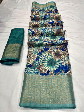 Party Wear Flower Design Soft Dola Silk Saree