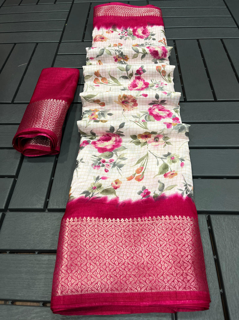 Party Wear Flower Design Soft Dola Silk Saree