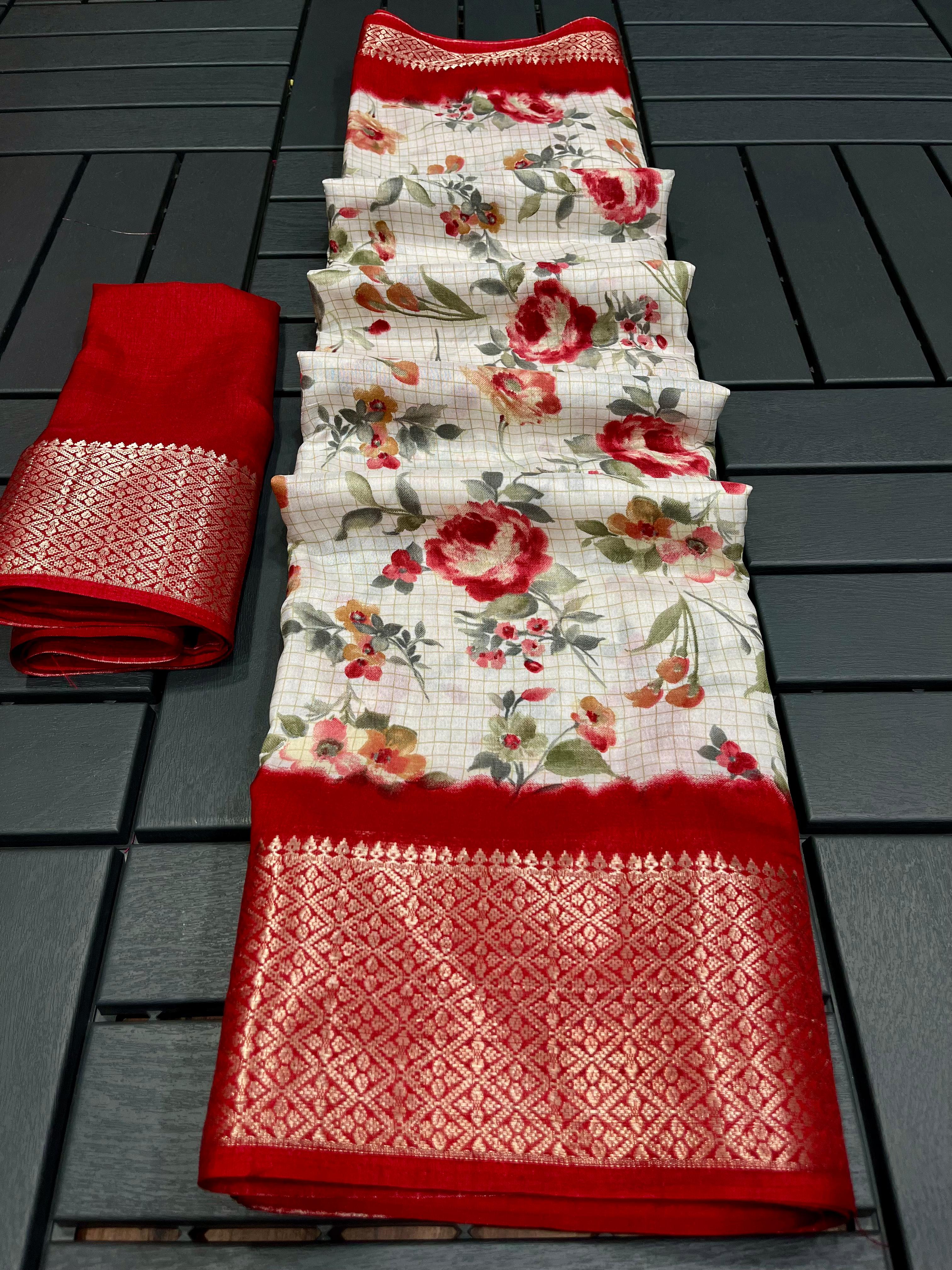 Party Wear Flower Design Soft Dola Silk Saree