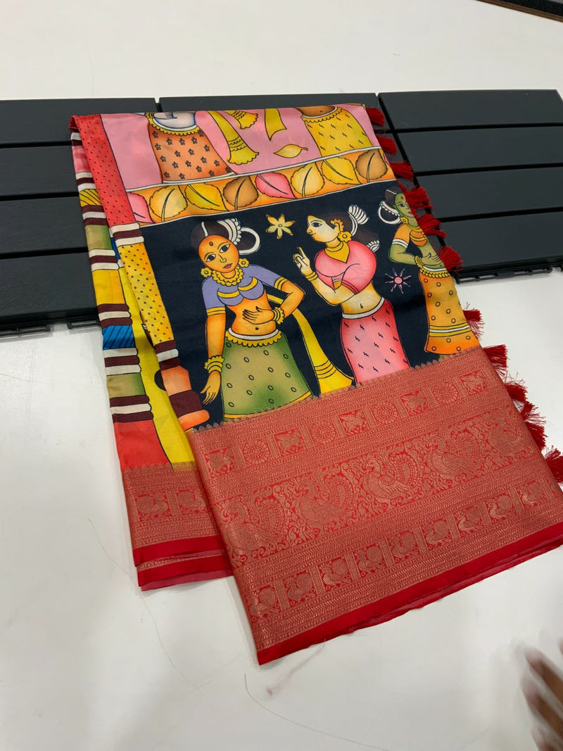 Beautiful Designer MunMun Soft Banarasi Silk Kalamkari Block Print Saree