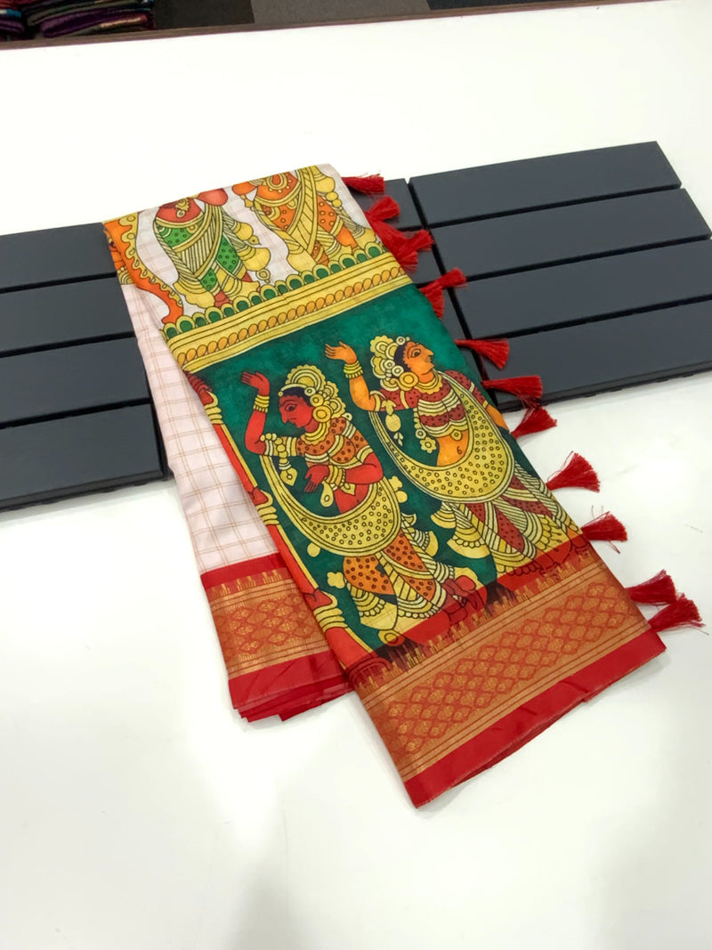 Beautiful Designer Avantika Uppada Blend Kalamkari Digital Print Saree