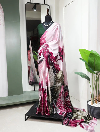 Beautiful Designer Digital Print Satin Silk Sarees