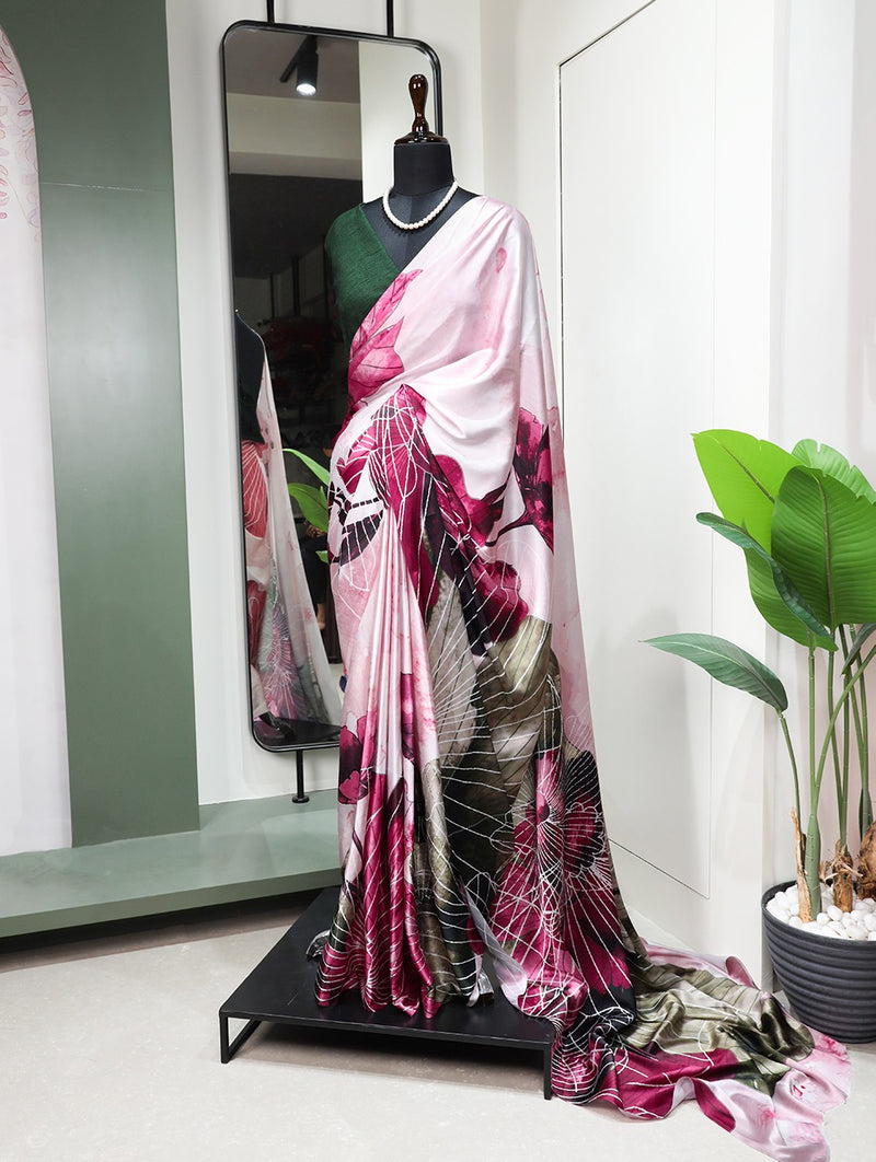 Beautiful Designer Digital Print Satin Silk Sarees