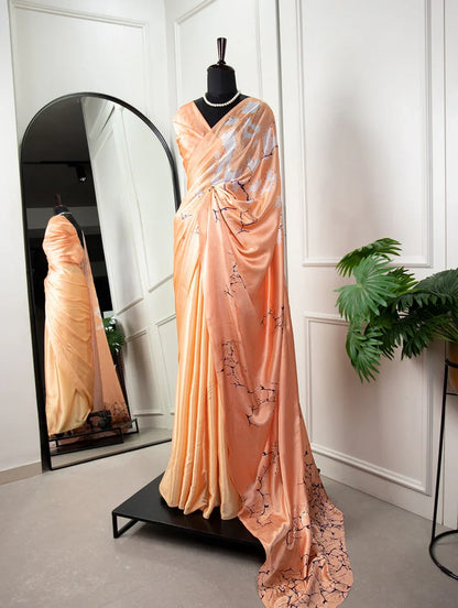 Beautiful Designer Digital Printed Satin Silk Saree