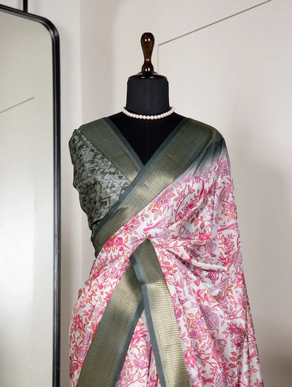 Beautiful Designer Digital Printed Dola Silk Saree
